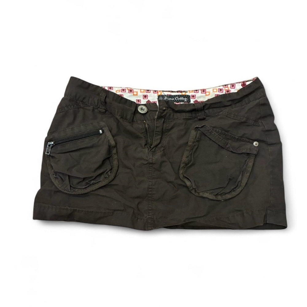 Low Rise Brown Cargo Mini Skirt
